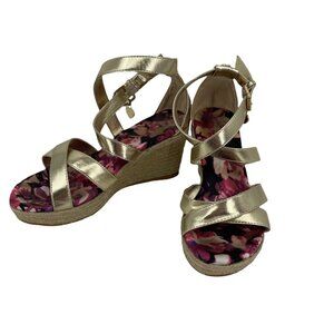 Stuart Weitzman Layette Caye  Sandal Wedge shoes Gold big Girls Size 1 US (EU32)